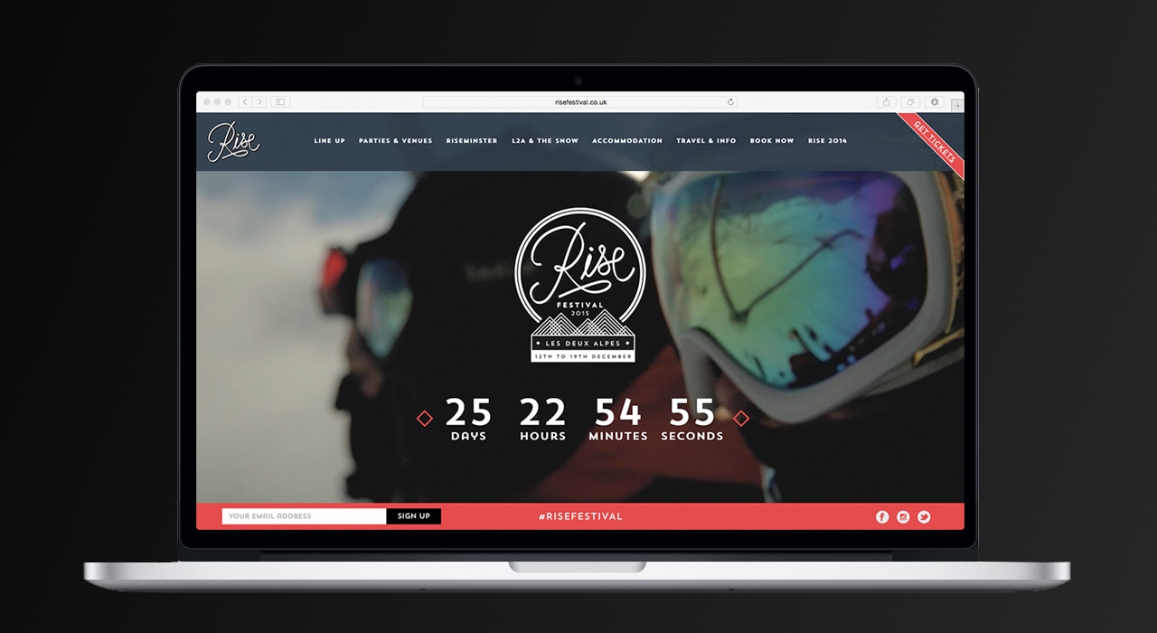 rise, festival, wasteland, ski, france, les deux alps, sigma, live, music, dancing, skiing, mountains, website design, branding, programme, design