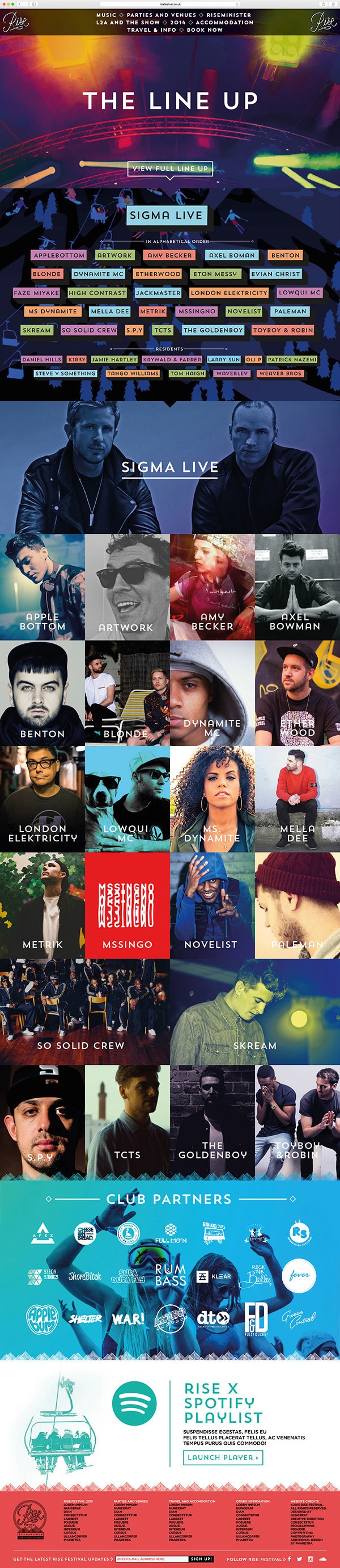 rise, festival, wasteland, ski, france, les deux alps, sigma, live, music, dancing, skiing, mountains, website design, branding, programme, design