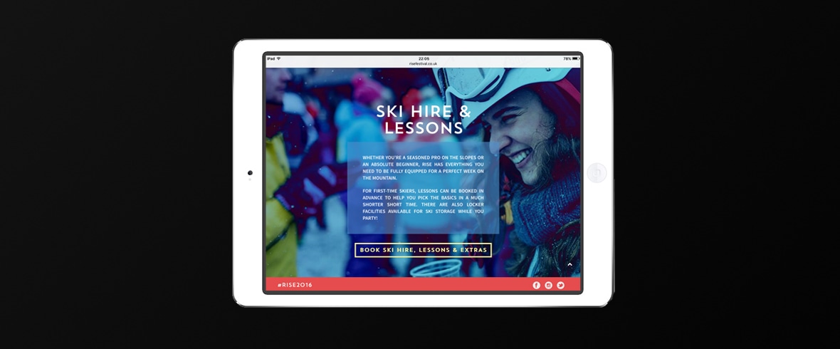 rise, festival, wasteland, ski, france, les deux alps, sigma, live, music, dancing, skiing, mountains, website design, branding, programme, design