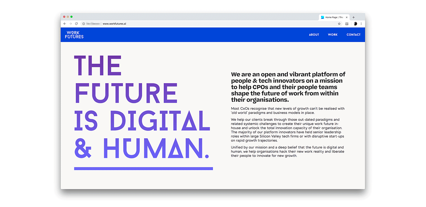 work futures, tech, learning, branding, design, website design